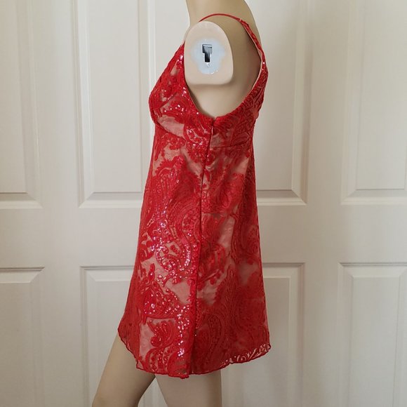 Free People Night Shimmers Mini Dress SZ 0 Red - Picture 3 of 10